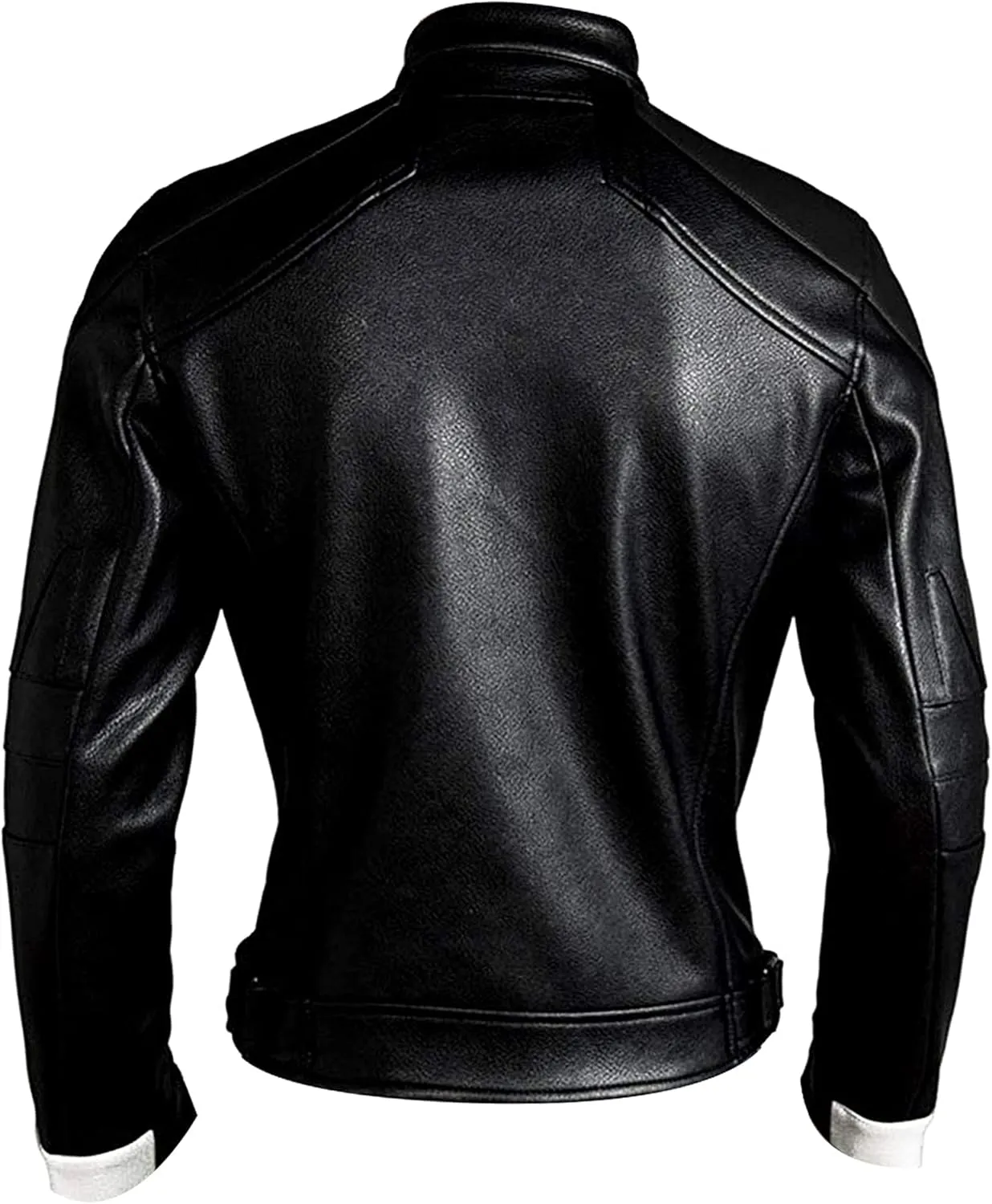 Mens Biker Agents Halloween Costume Black Faux Leather Jacket - Distressed Motorcycle Jacket