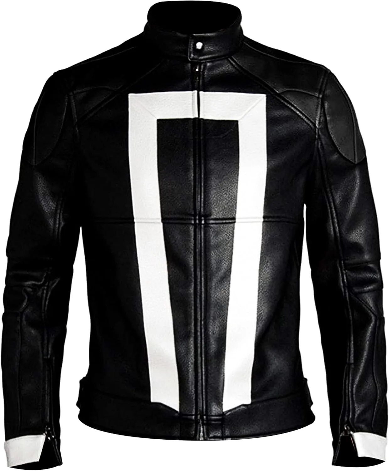 Mens Biker Agents Halloween Costume Black Faux Leather Jacket - Distressed Motorcycle Jacket