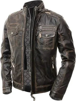 Mens Black Quilted Motorcycle Jacket | Black Biker Leather Jacket For Men | Brando Vintage Jacket