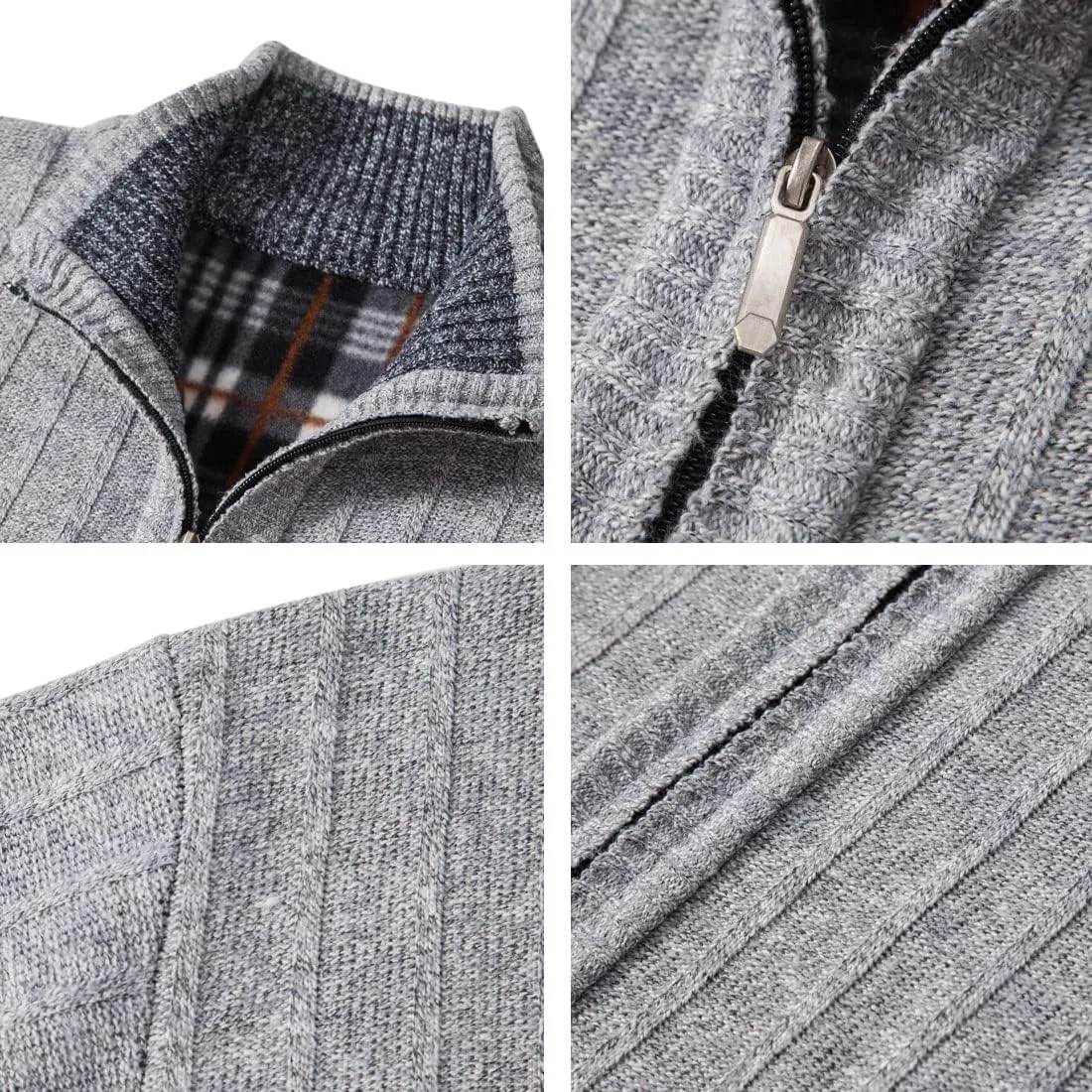 Men's Cardigan Sweaters Full Zip Up Stand Collar Slim Fit Casual Knitted Sweater with 2 Front Pockets