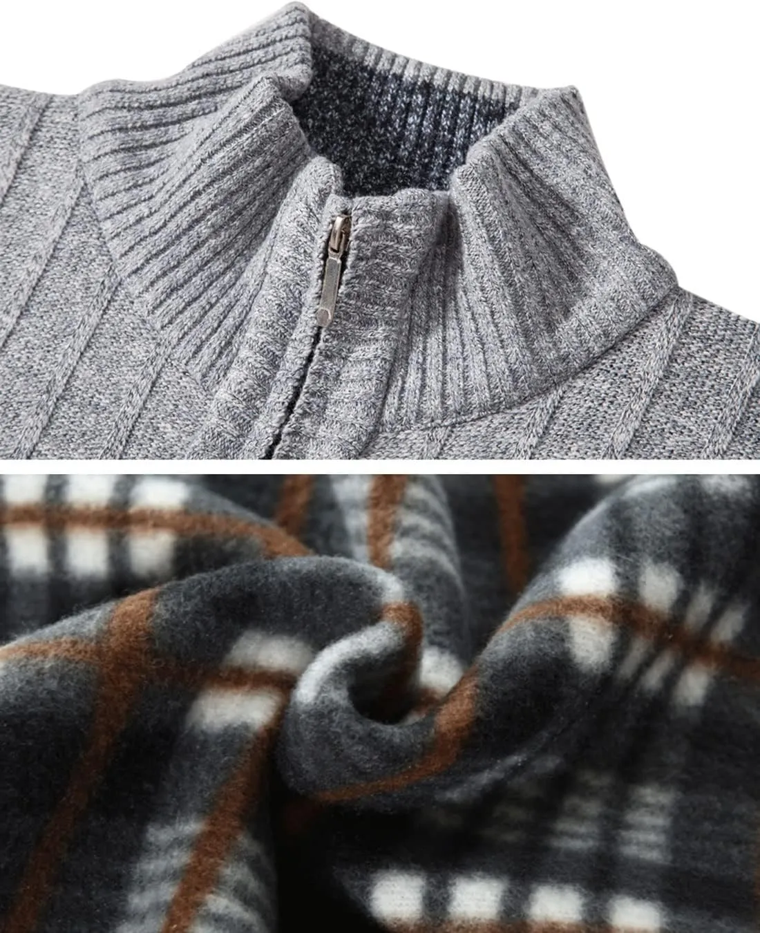Men's Cardigan Sweaters Full Zip Up Stand Collar Slim Fit Casual Knitted Sweater with 2 Front Pockets
