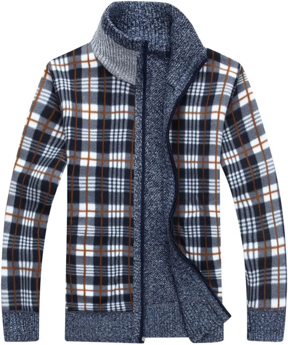 Men's Cardigan Sweaters Full Zip Up Stand Collar Slim Fit Casual Knitted Sweater with 2 Front Pockets