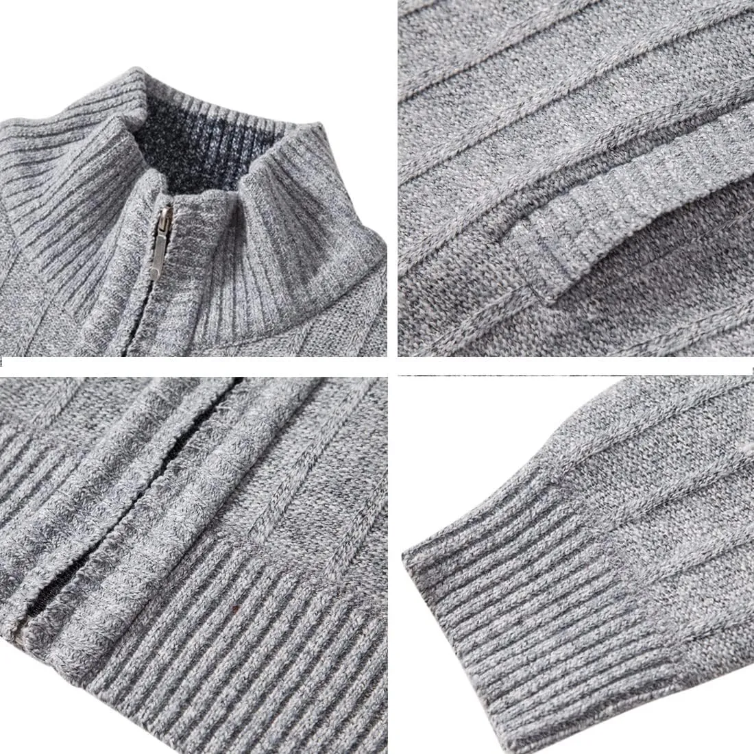 Men's Cardigan Sweaters Full Zip Up Stand Collar Slim Fit Casual Knitted Sweater with 2 Front Pockets