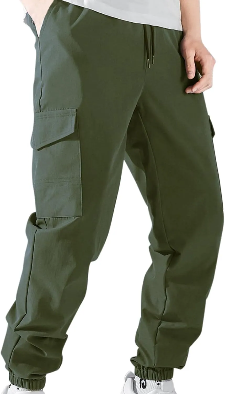 Men's Cargo Pants Casual Hiking Pants Joggers Sweatpants Streetwear Lightweight Drawstring Elastic Waist Pants with Pockets