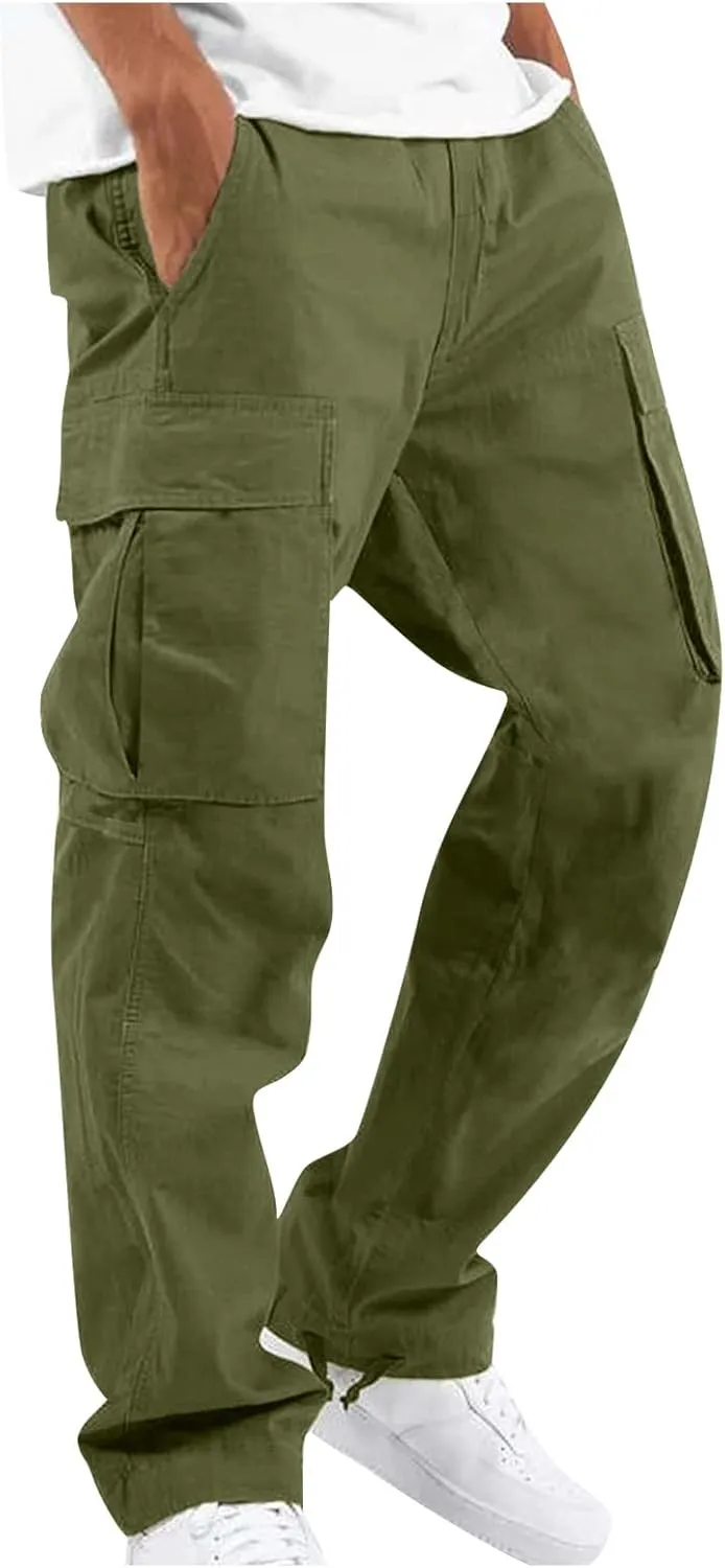 Mens Cargo Pants with Pockets Open Bottom Lightweight Baggy Jogger Cargo Sweatpants Casual Gym Athletic Sweat Pants