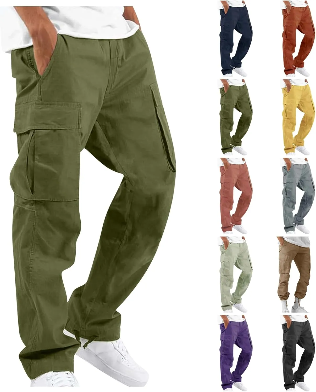 Mens Cargo Pants with Pockets Open Bottom Lightweight Baggy Jogger Cargo Sweatpants Casual Gym Athletic Sweat Pants