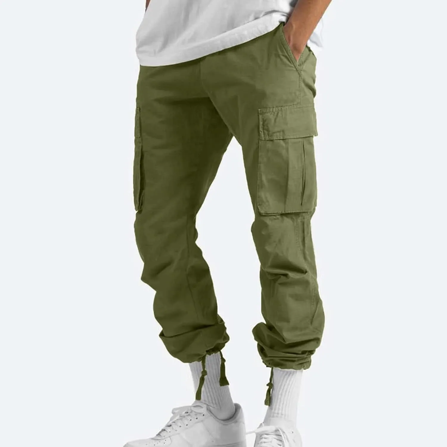 Mens Cargo Pants with Pockets Open Bottom Lightweight Baggy Jogger Cargo Sweatpants Casual Gym Athletic Sweat Pants