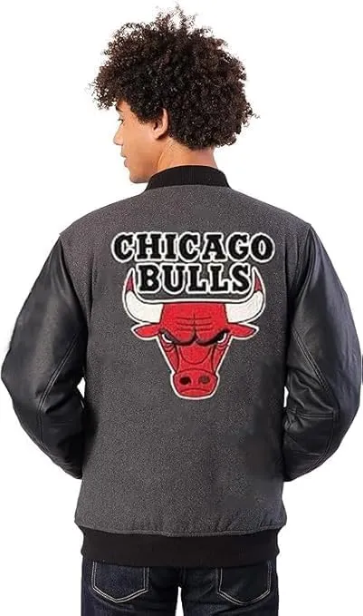 Men's Chicago Vintage Baseball Game Letterman Bull Black Wool & Leather Jacket