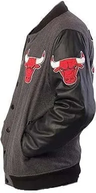 Men's Chicago Vintage Baseball Game Letterman Bull Black Wool & Leather Jacket