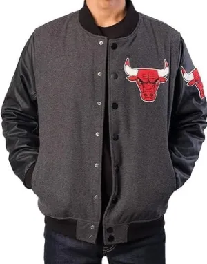 Men's Chicago Vintage Baseball Game Letterman Bull Black Wool & Leather Jacket
