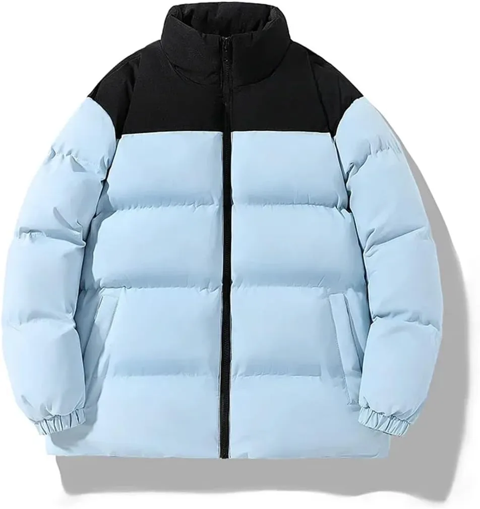 Men's Classic Splicing Stand Collar Windproof Parka Down Cotton Padded Coat Jacket