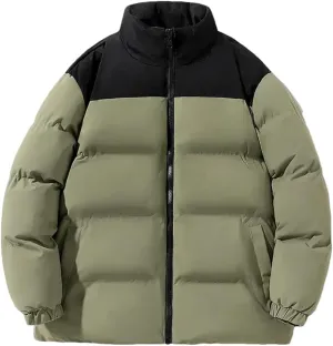 Men's Classic Splicing Stand Collar Windproof Parka Down Cotton Padded Coat Jacket