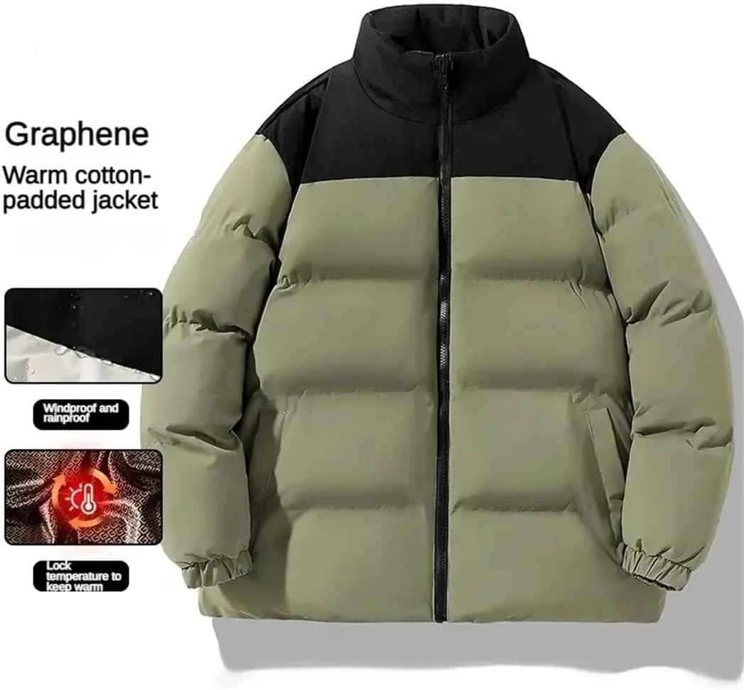 Men's Classic Splicing Stand Collar Windproof Parka Down Cotton Padded Coat Jacket