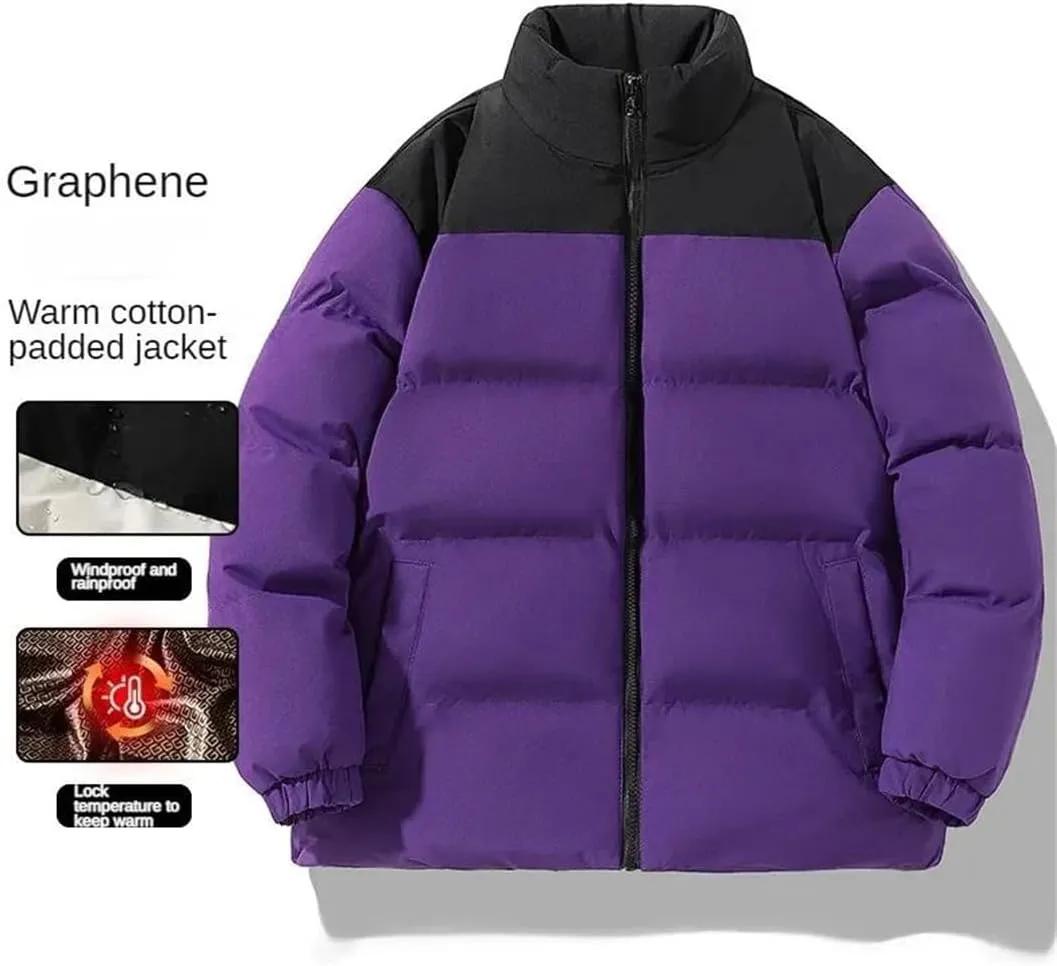 Men's Classic Splicing Stand Collar Windproof Parka Down Cotton Padded Coat Jacket