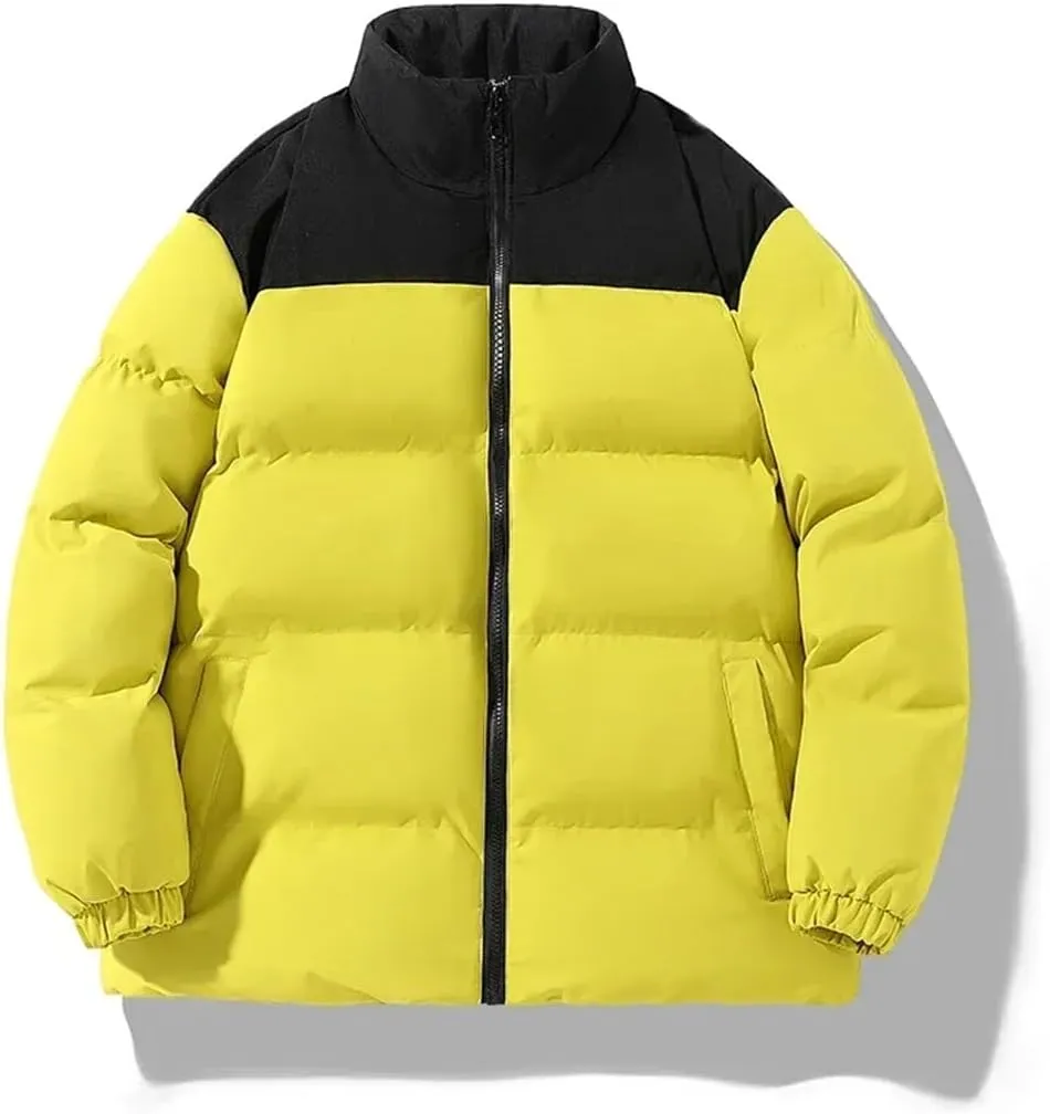 Men's Classic Splicing Stand Collar Windproof Parka Down Cotton Padded Coat Jacket