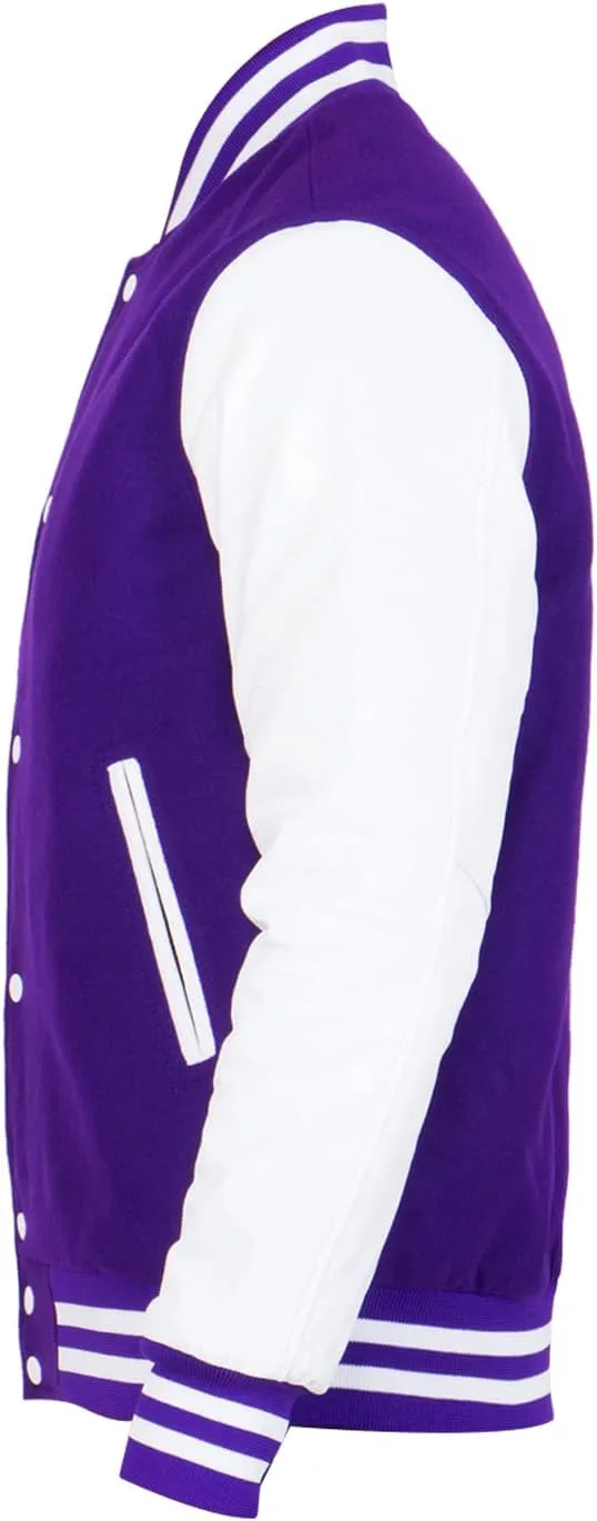 Mens College Baseball Varsity High School Letterman Bomber Fleece   Faux Leather Jacket