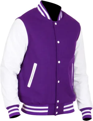 Mens College Baseball Varsity High School Letterman Bomber Fleece   Faux Leather Jacket