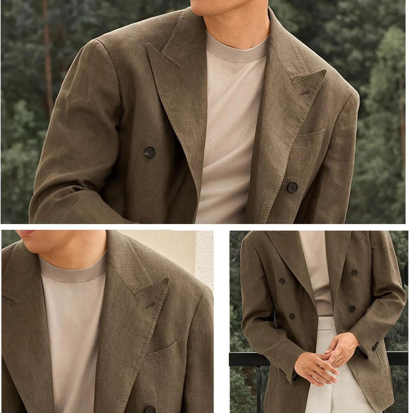 Mens Cotton Linen Suit Jacket Blazer Vintage Lightweight Casual Blazer Double Breasted