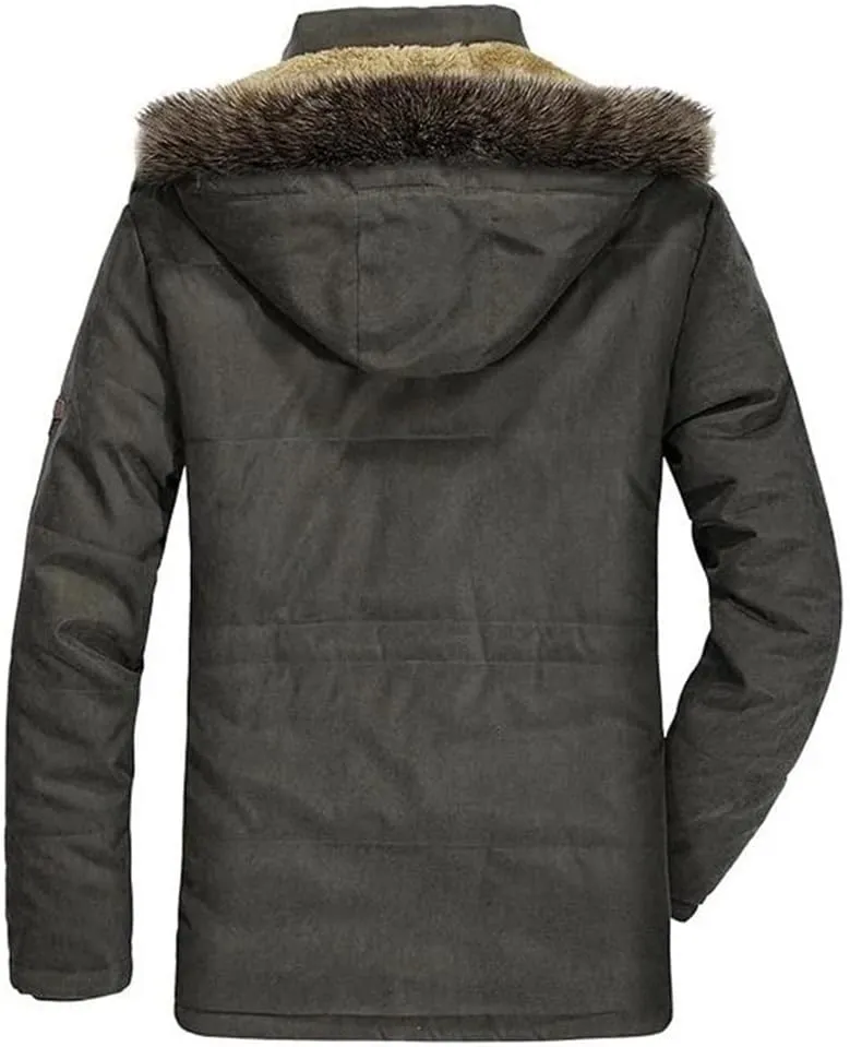 Men's Cotton Padded Warm Long Parka Coat Winter Casual Hooded Fleece Jacket Windbreaker
