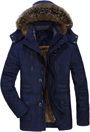 Men's Cotton Padded Warm Long Parka Coat Winter Casual Hooded Fleece Jacket Windbreaker