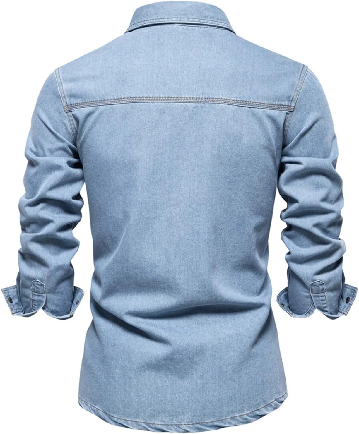 Mens Denim Jacket Solid Button Down Denim Shirt Casual Pockets Long Sleeve Washed Coat Fashion Slim Cowboy Coat