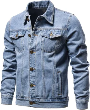Men'S Denim Jackets, Men'S Casual Workwear Long Sleeve Lapel Collar Denim Jacket Loose Multi Pocket Coat
