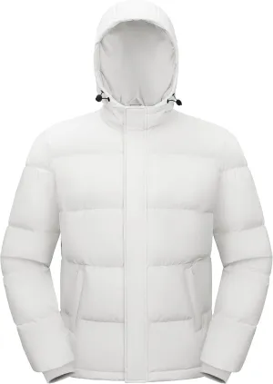 Men's Down Puffer Jacket Hooded Water-Resistant Windproof Jackets Full Zip Winter Thicken Thermal Puffy Coat