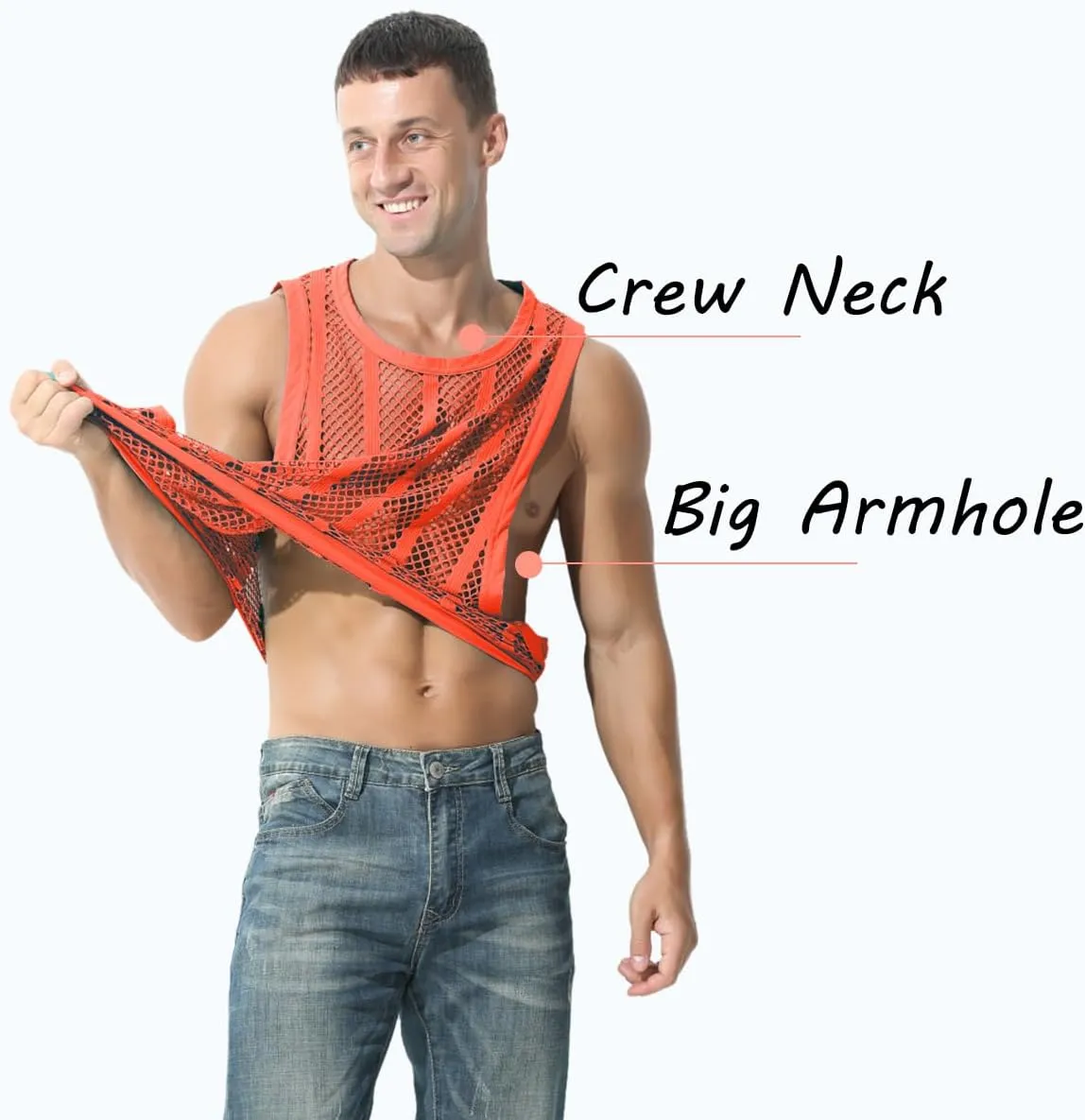 Mens Fishnet Tank Top Mesh Vest See Through Breathbale Sleeveless Shirts