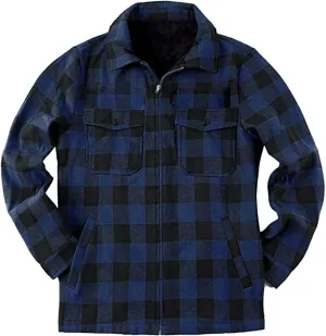 Mens Fleece Flannel Plaid Shirt Jacket Outwear Winter Coats Sherpa Lined Full Zip Hooded Plaid Shirt Jacket Thermal Coat