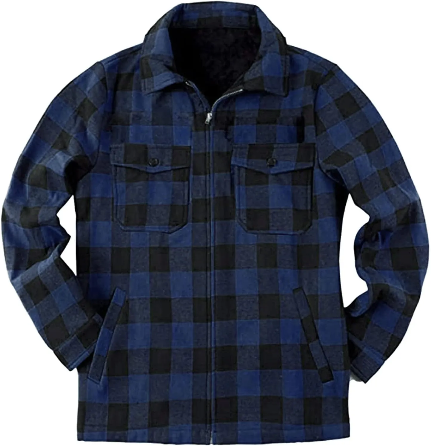 Mens Fleece Flannel Plaid Shirt Jacket Outwear Winter Coats Sherpa Lined Full Zip Hooded Plaid Shirt Jacket Thermal Coat
