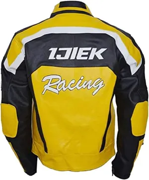 Mens ijiek Biker Jacket | Yellow Chuck Greene Motorcyle Leather Jacket