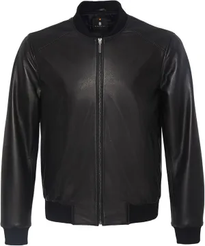 Men's Leather Bomber Jacket - Genuine Lambskin Leather Jacket for Men - Black