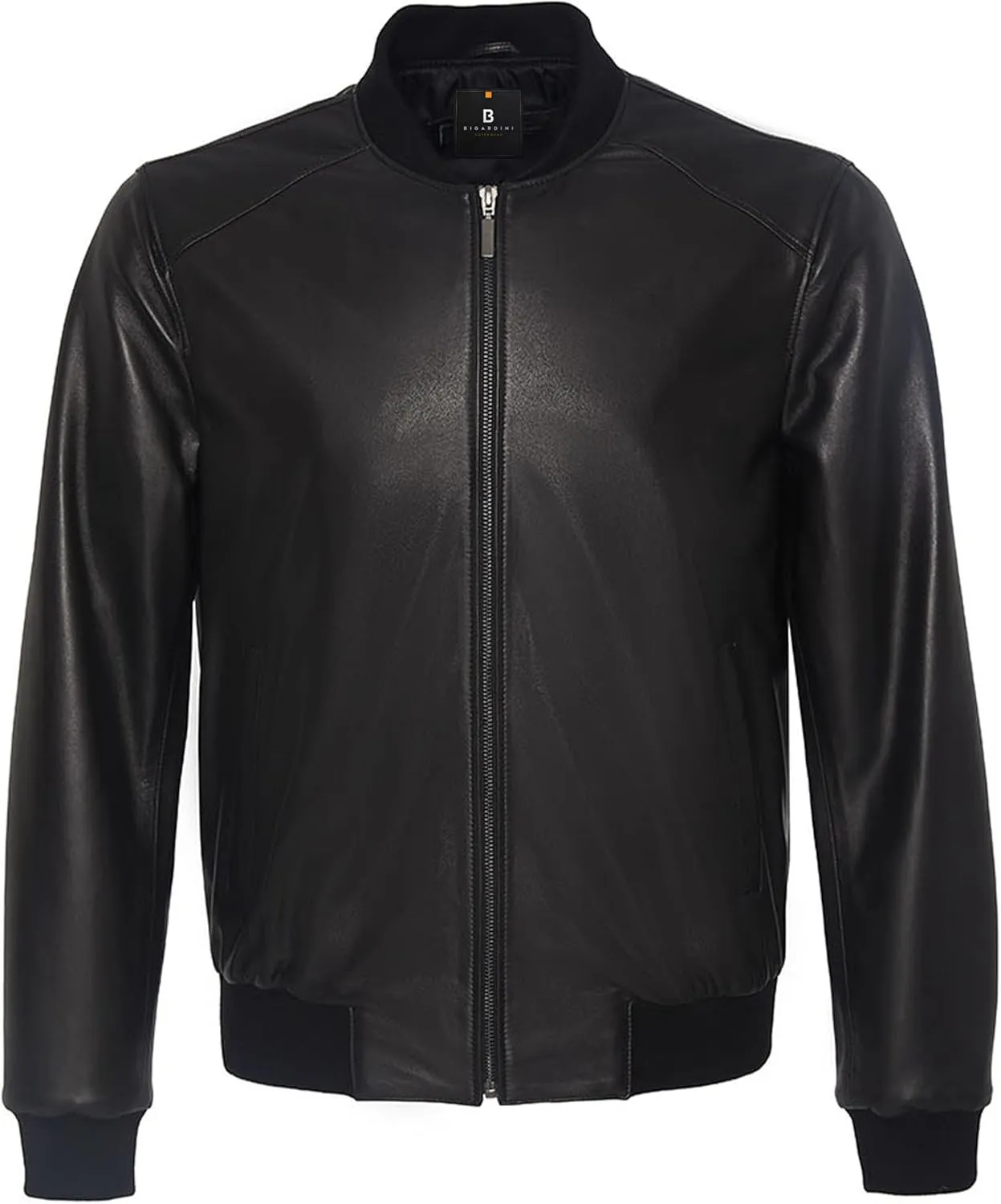 Men's Leather Bomber Jacket - Genuine Lambskin Leather Jacket for Men - Black