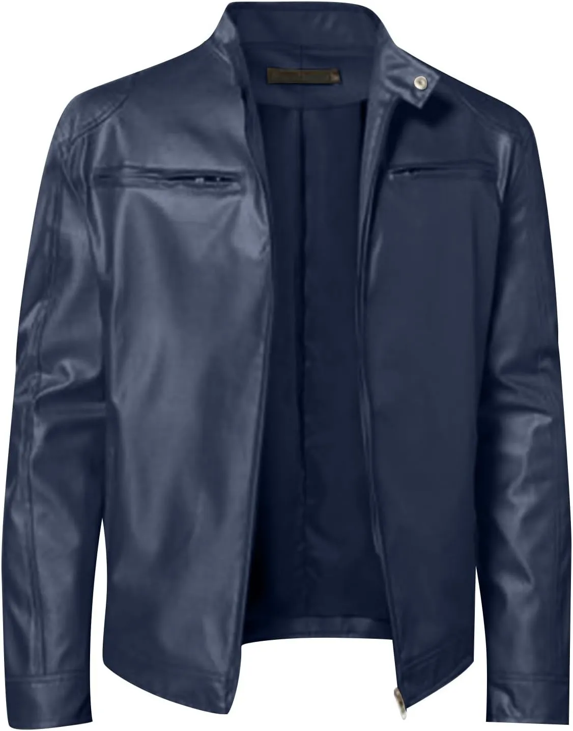 Men'S Leather Jacket Fashion Men Autumn Winter Warm Casual Leather Zipper Long Sleeve Jacket Coat