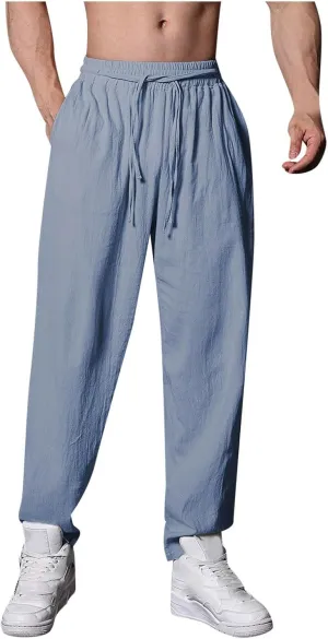 Mens Lightweight Summer Yoga Pant Beach Pants Elastic Waist Drawstring Loose Fit Trousers Workout Hiking Joggers Chino Pant