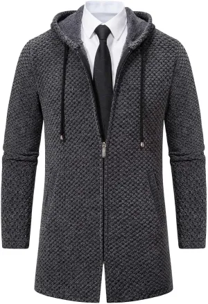 Mens Long Cardigan Hoodies Full Zip Fleece Lined Sweaters Fashion Knitted Men Regular Fit Sweater Hooded Coat