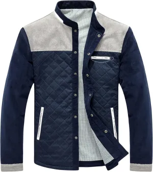 Men's Puffer Down Jacket Diamond Quilted Winter Warm Business Casual Button Down Shirts Pockets