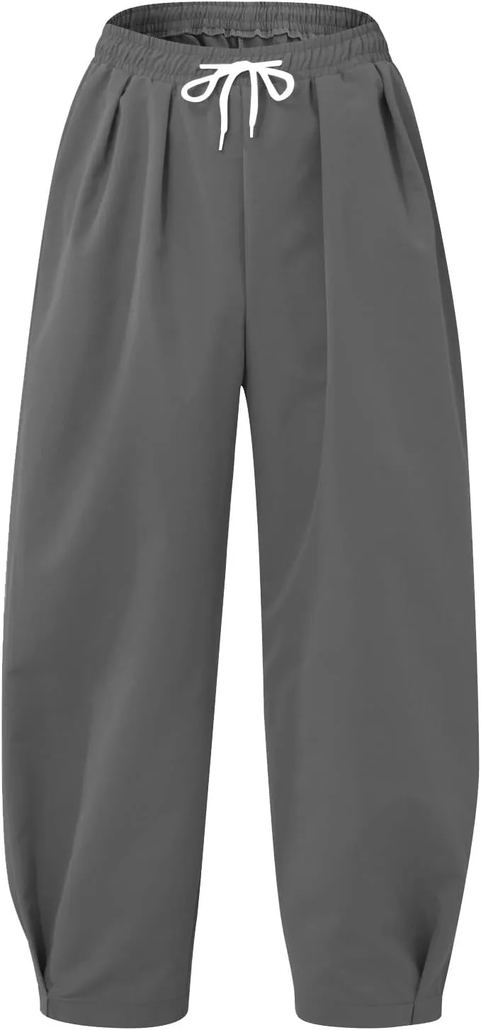 Men's Summer Beach Pants Elastic Waist Joggers Regular Fit Solid Color Pant Summer Long Trousers with Pockets