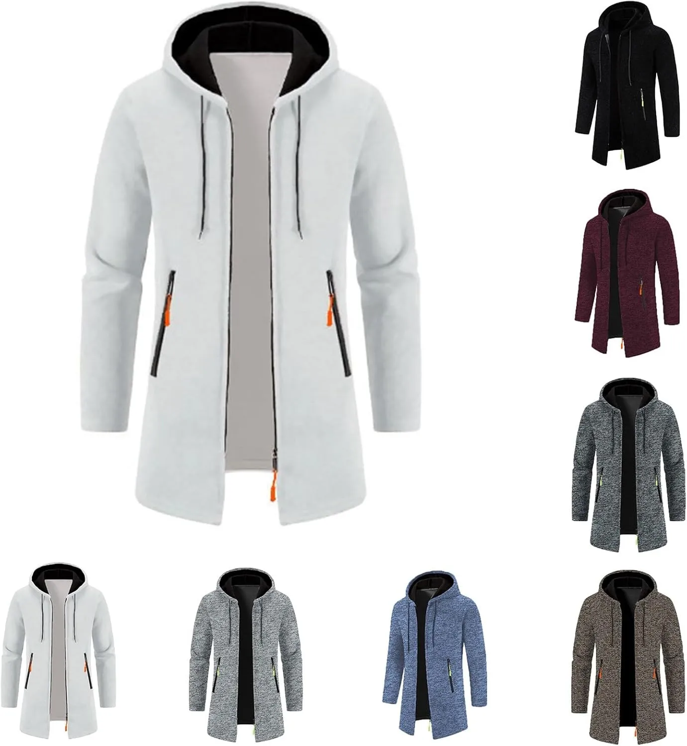 Mens Trench Coat Knit Hooded Jackets Business Casual Peacoat Mid Length Cardigan Oversized Windbreaker Winter Jacket
