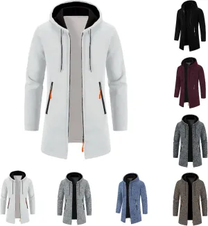 Mens Trench Coat Knit Hooded Jackets Business Casual Peacoat Mid Length Cardigan Oversized Windbreaker Winter Jacket