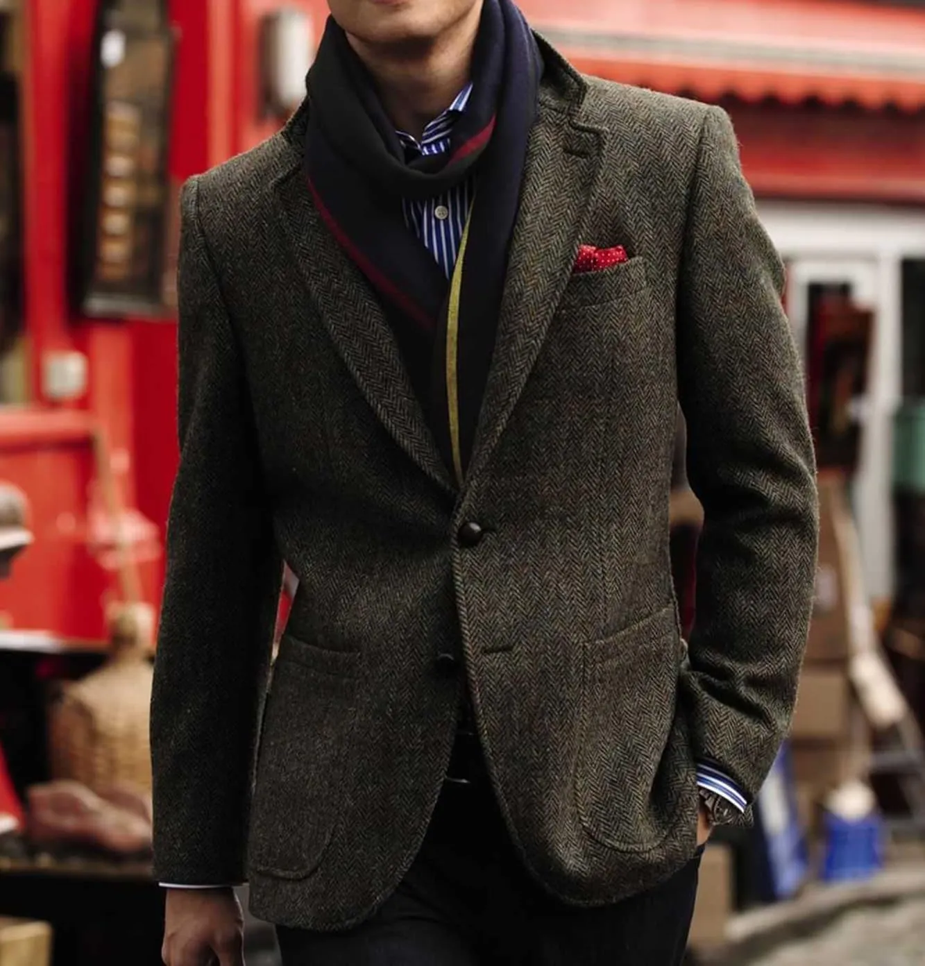 Men's Tweed Blazer Jacket Retro 2 Button Herringbone Casual Sport Coat Prom Jackets