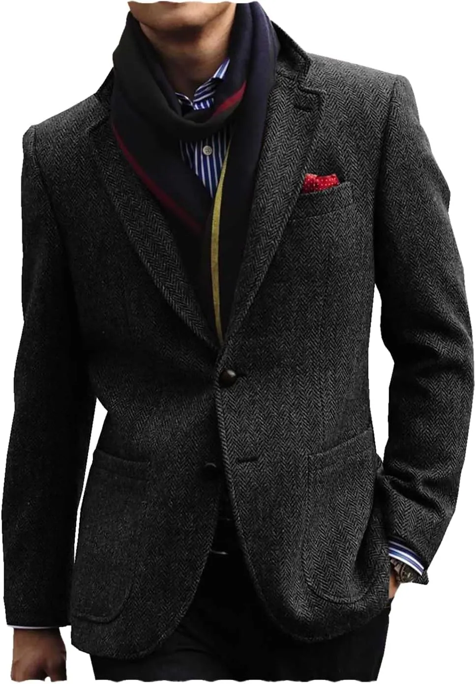 Men's Tweed Blazer Jacket Retro 2 Button Herringbone Casual Sport Coat Prom Jackets