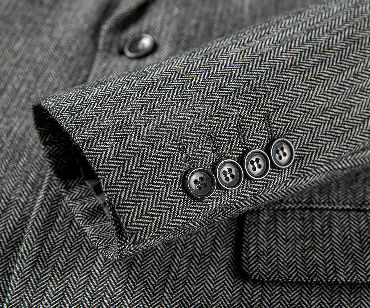 Men's Tweed Blazer Jacket Retro 2 Button Herringbone Casual Sport Coat Prom Jackets