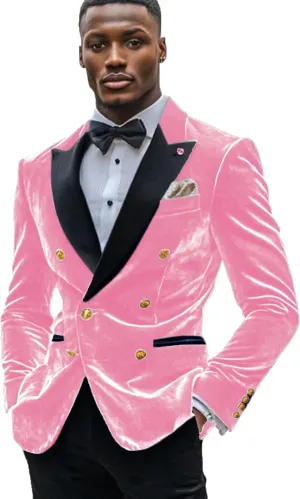 Men's Velvet Blazer Double Breasted Overcoat Notch Lapel Dinner Suit Jacket Coat for Prom Wedding Party Dinner
