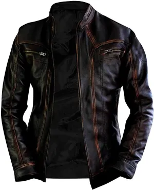 Mens Vintage Cafe Racer Biker Leather Jacket | Motorcycle Leather Jacket for Men