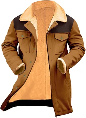 Men's Vintage Western Jackets Plush Reversed Collar Winter Jackets Button Down Long Trench Coats Punk Jackets Big&Tall