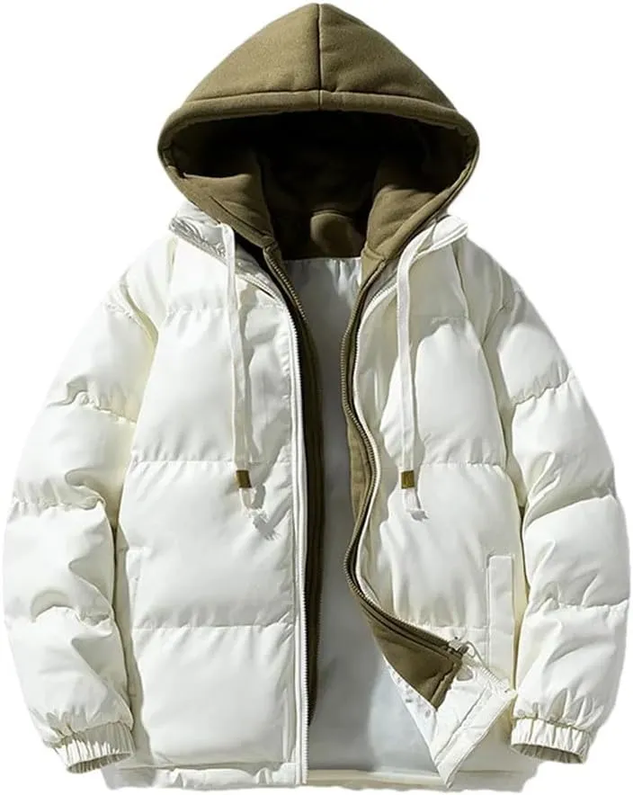 Men's Winter Bread Cotton-Padded Jackets Warm Thick Hooded Windproof Parkas Casual Puffer Short Coats