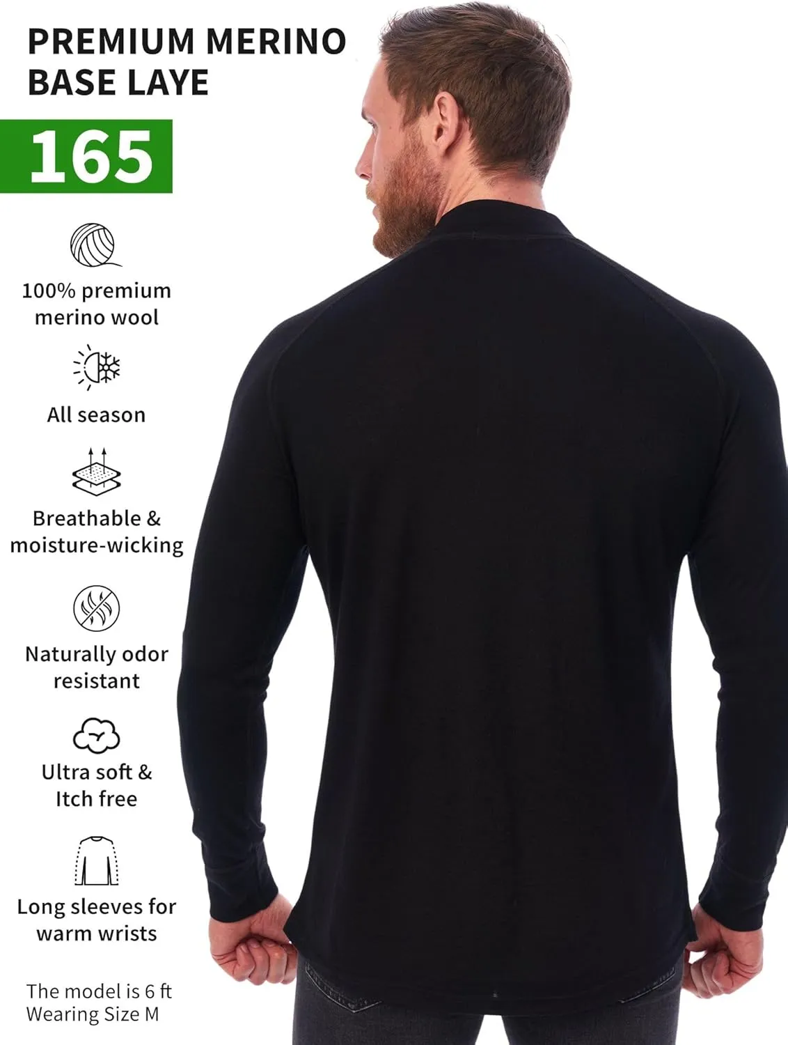 Merino Wool Base Layer Mens - Wool Half Zip Sweater Men - Merino Quarter Zip Sweater Lite, Midweight, Heavyweight and Socks