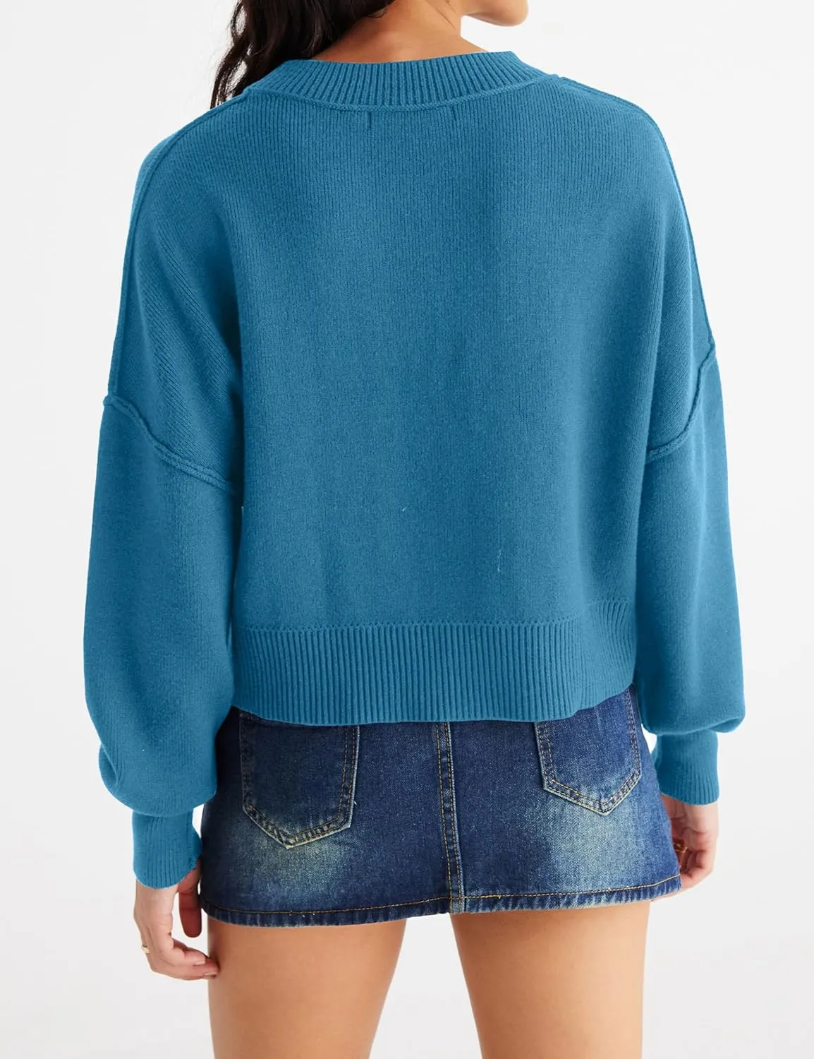 MEROKEETY Women's 2025 Crewneck Cropped Sweater Fall Batwing Sleeve Oversized Side Slit Ribbed Knit Pullover Jumper Tops