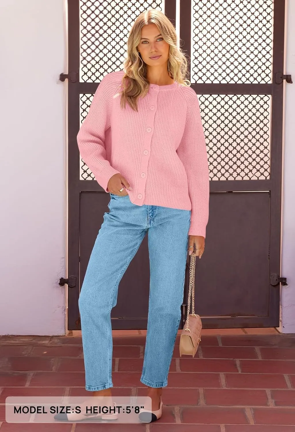 MEROKEETY Women's 2025 Long Sleeve Cardigan Sweater Crew Neck Button Ribbed Open Front Knit Outerwear